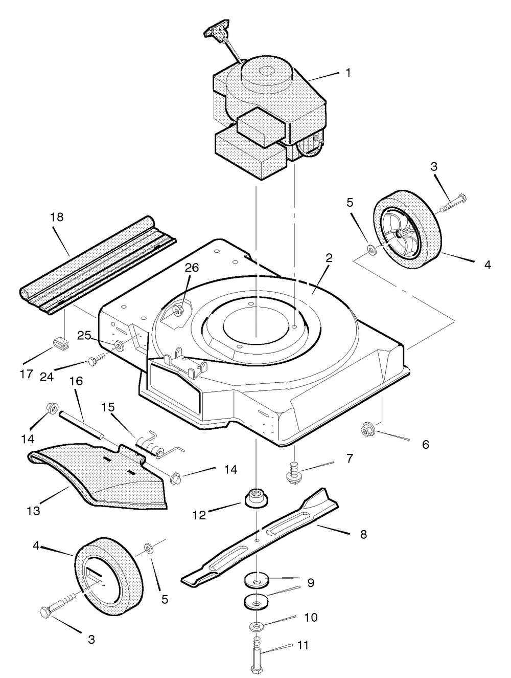 Mower Deck Assembly Diagram and Parts List for 20223B 1996 Briggs and Stratton Lawn Mower